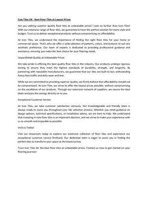 Low Cost Floor Tiles and Wall Tiles with High Quality Look - Icon Tiles UK