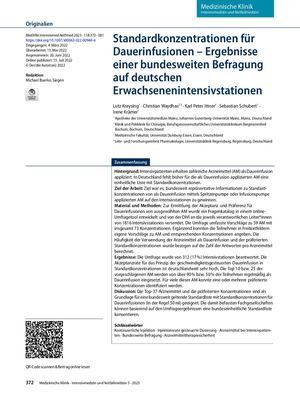 08 Standardkonzentrationen Für Dauerinfusionen – Ergebnisse Einer Bundesweiten Befragung Auf Deutschen Erwachsenenintensivstationen