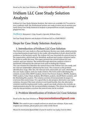 Iridium LLC Case Study Solution Analysis