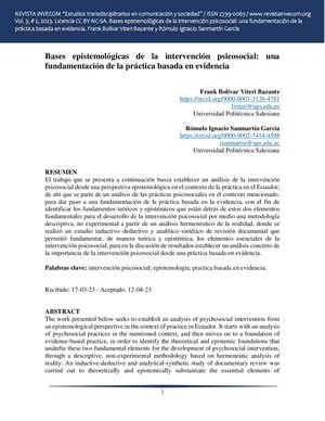 Bases epistemológicas de la intervención psicosocial: Una  fundamentación de la práctica basada en evidencia