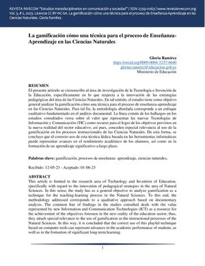 La gamificación cómo una técnica para el proceso de Enseñanza-Aprendizaje en las Ciencias Naturales