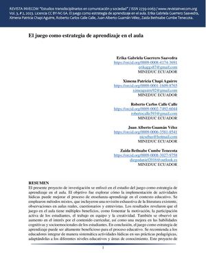 El Juego Como Estrategia De Aprendizaje En El Aula