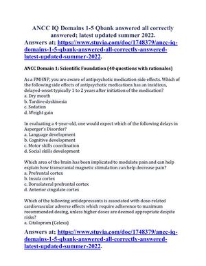 ANCC IQ Domains 1-5 Qbank answered all correctly answered; latest updated summer 2023-2024.