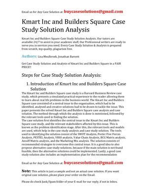 Calaméo - Kmart Inc And Builders Square Case Study Solution Analysis