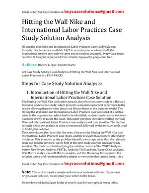 Hitting The Wall Nike And International Labor Practices Case Study Solution Analysis