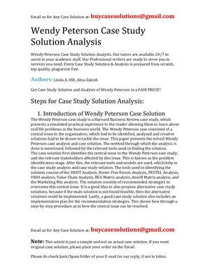 Wendy Peterson Case Study Solution Analysis