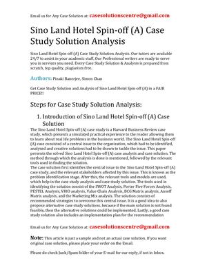 Sino Land Hotel Spin Off (A) Case Study Solution Analysis