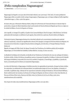 ¡Feliz Cumpleaños Naguanagua! Diario: El Carabobeño