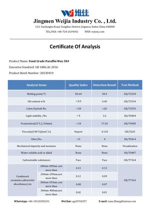 Food Grade Paraffin Wax for Food Packaging Materials COA.PDF