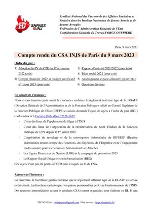 Compte rendu CSA INJS de Paris 9 03 2023