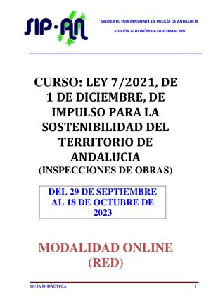 Guia Didactica LEY 7/2021, DE 1 DE DICIEMBRE, DE IMPULSO PARA LA SOSTENIBILIDAD DEL TERRITORIO DE ANDALUCIA (INSPECCIONES DE OBRAS)