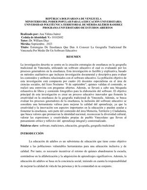 Estrategias De Enseñanza Que Den A Conocer La Geografía Tradicional De Venezuela Por Medio De Un Software Educativo