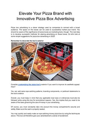 Elevate Your Pizza Brand With Innovative Pizza Box Advertising