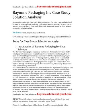 Bayonne Packaging Inc Case Study Solution Analysis