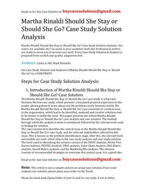 Martha Rinaldi Should She Stay Or Should She Go? Case Study Solution Analysis