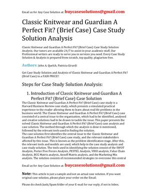 Classic Knitwear And Guardian A Perfect Fit? (Brief Case) Case Study Solution Analysis
