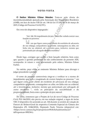 Gilmar Mendes Votou A Favor De Liberar Magistrados A Atuarem Em Processos De Clientes De Escritórios De Advocacia No Qual Trabalhem Seus Parentes