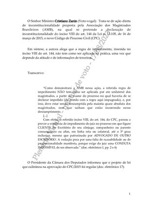 Cristiano Zanin Votou A Favor De Liberar Magistrados A Atuarem Em Processos De Clientes De Escritórios De Advocacia No Qual Trabalhem Seus Parentes