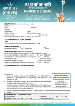 Formulaire Inscription au Marché de Noel 2023