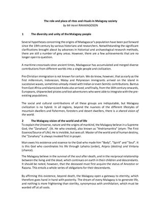 The Role And Place Of Rites And Rituals In Malagasy Society