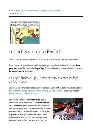 Les échecs,  un jeu d'enfants