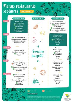 Menus restaurants scolaires - Octobre 2023