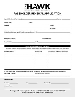 The Hawk Passholder Renewal Application Fillable