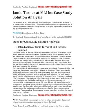 Jamie Turner At MLI Inc Case Study Solution Analysis