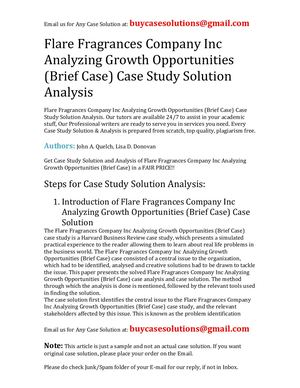 Flare Fragrances Company Inc Analyzing Growth Opportunities (Brief Case) Case Study Solution Analysis