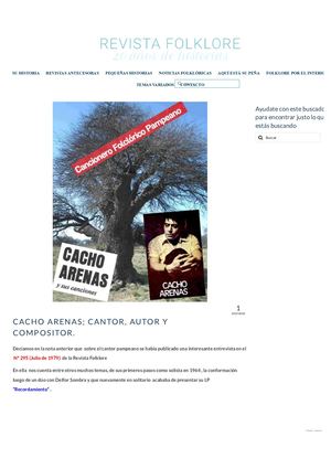RUBEN ALBERTO BENEGAS: Cacho Arenas; Cantor, Autor Y Compositor – Revista Folklore