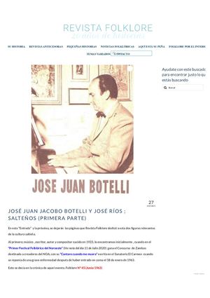 RUBEN ALBERTO BENEGAS: José Juan Jacobo Botelli Y José Ríos ; Salteños (Primera Parte) – Revista Folklore