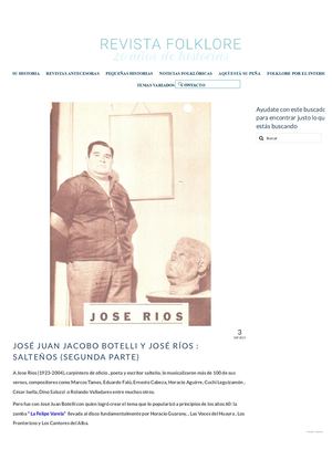 RUBEN ALBERTO BENEGAS: José Juan Jacobo Botelli Y José Ríos Salteños (Segunda Parte) – Revista Folklore