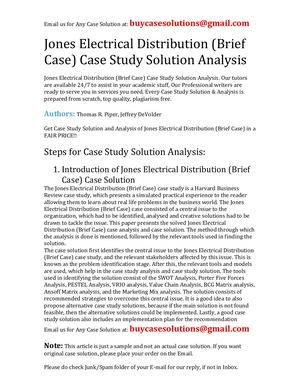 Jones Electrical Distribution (Brief Case) Case Study Solution Analysis