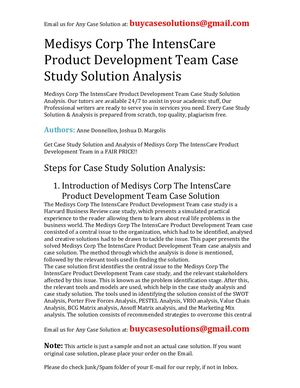 Medisys Corp The IntensCare Product Development Team Case Study Solution Analysis