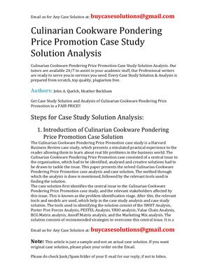 Culinarian Cookware Pondering Price Promotion Case Study Solution Analysis