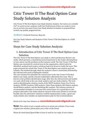 Calaméo - Citic Tower II The Real Option Case Study Solution Analysis