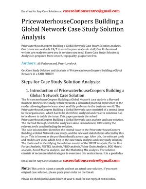 PricewaterhouseCoopers Building A Global Network Case Study Solution Analysis