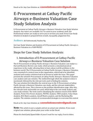e Procurement At Cathay Pacific Airways e Business Valuation Case Study Solution Analysis