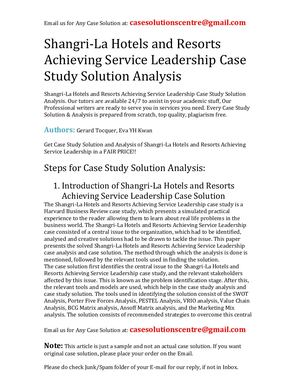 Shangri La Hotels And Resorts Achieving Service Leadership Case Study Solution Analysis