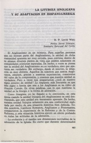 LA LITURGIA ANGLICANA  Y SU ADAPTACION EN HISPANOAMERICA  R. P. Louis WEIL  Seminario Episcopal del Caribe