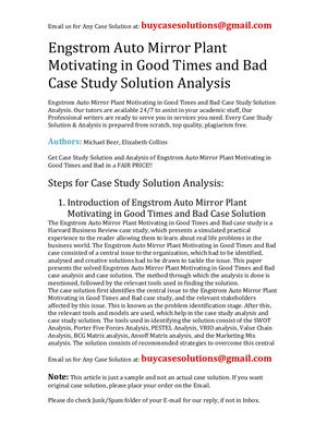 Engstrom Auto Mirror Plant Motivating In Good Times And Bad Case Study Solution Analysis