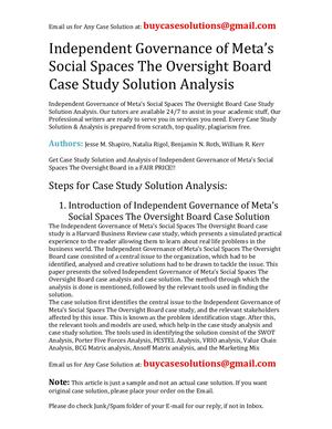 Independent Governance Of Meta's Social Spaces The Oversight Board Case Study Solution Analysis