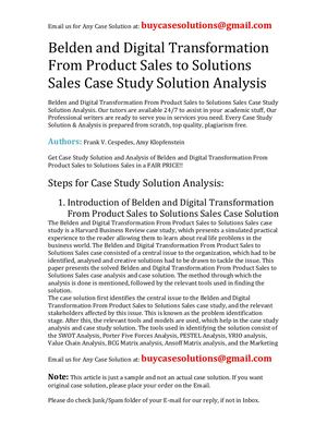 Belden And Digital Transformation From Product Sales To Solutions Sales Case Study Solution Analysis