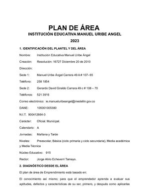 Plan De Area De Emprendimiento Edicion 08 08 2023