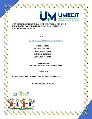 Listo Rubricas Analitica Y Holistica Preescolar