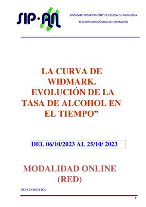 guía didáctica LA CURVA DE WIDMARK. EVOLUCIÓN DE LA TASA DE ALCOHOL EN EL TIEMPO