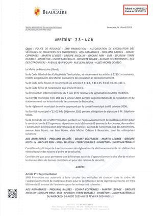 Fichier Parution Des Arrêtés 23 426 à 23 430 Du 28 08 2023