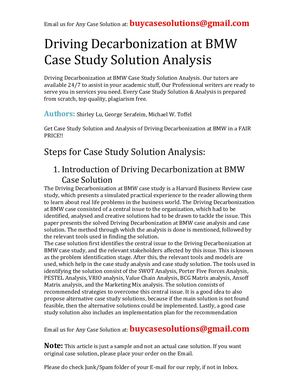Driving Decarbonization At BMW Case Study Solution Analysis