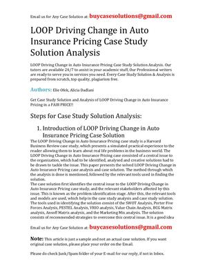 LOOP Driving Change In Auto Insurance Pricing Case Study Solution Analysis