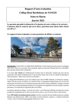 Rapport D'autoévaluation 2022 2023